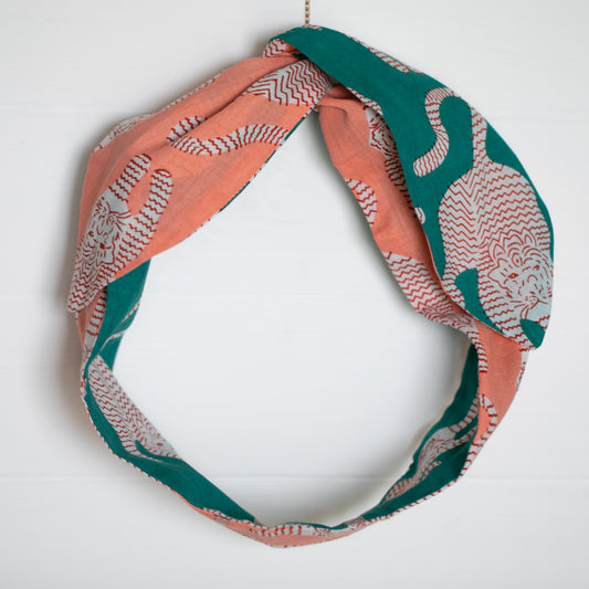 Peachy Green Tigers Petal Headwrap