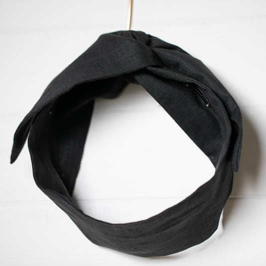 Black Linen Petal Headwrap