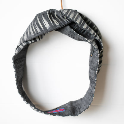 Silk Charcoal Ikat Petal Headwrap