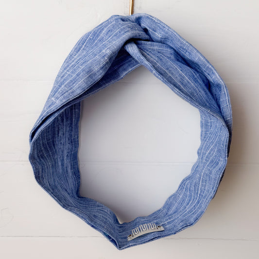 Pinstripe Blue Linen Petal Headwrap
