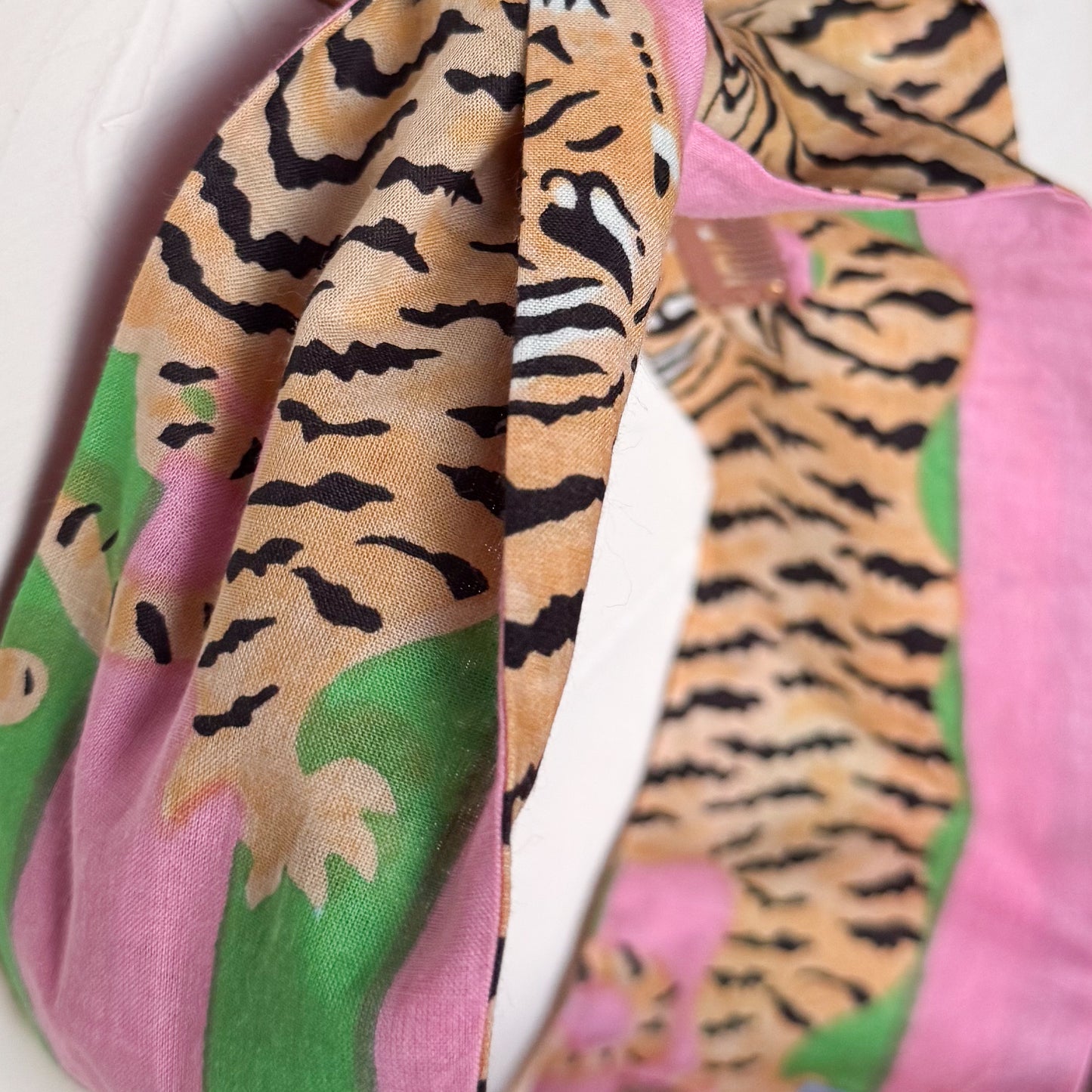 Pink Tiger Off-center Face Petal Headwrap