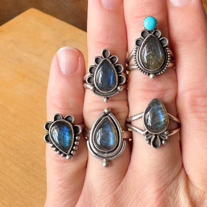 Turquoise Moon Labradorite Ring sz. 7+