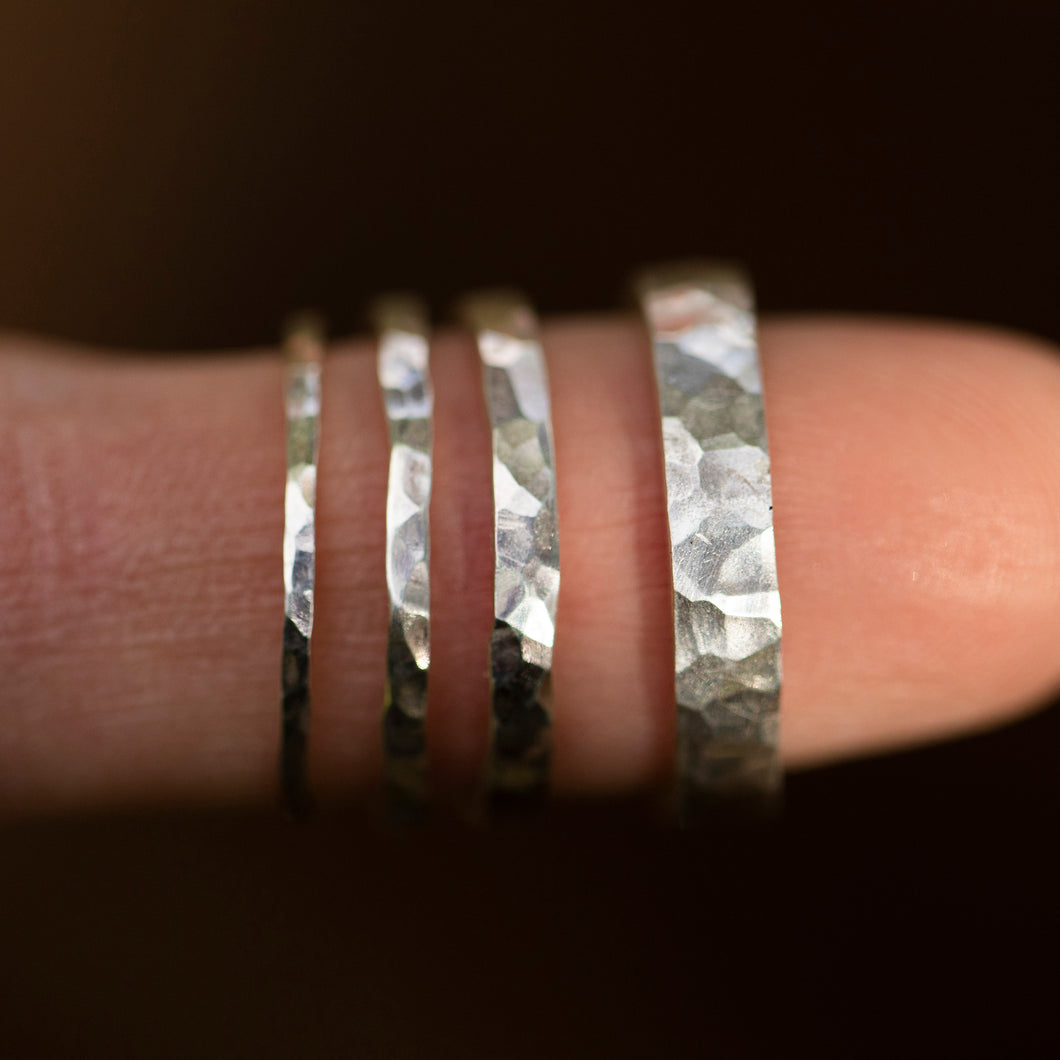 1mm Hammered Silver Ring