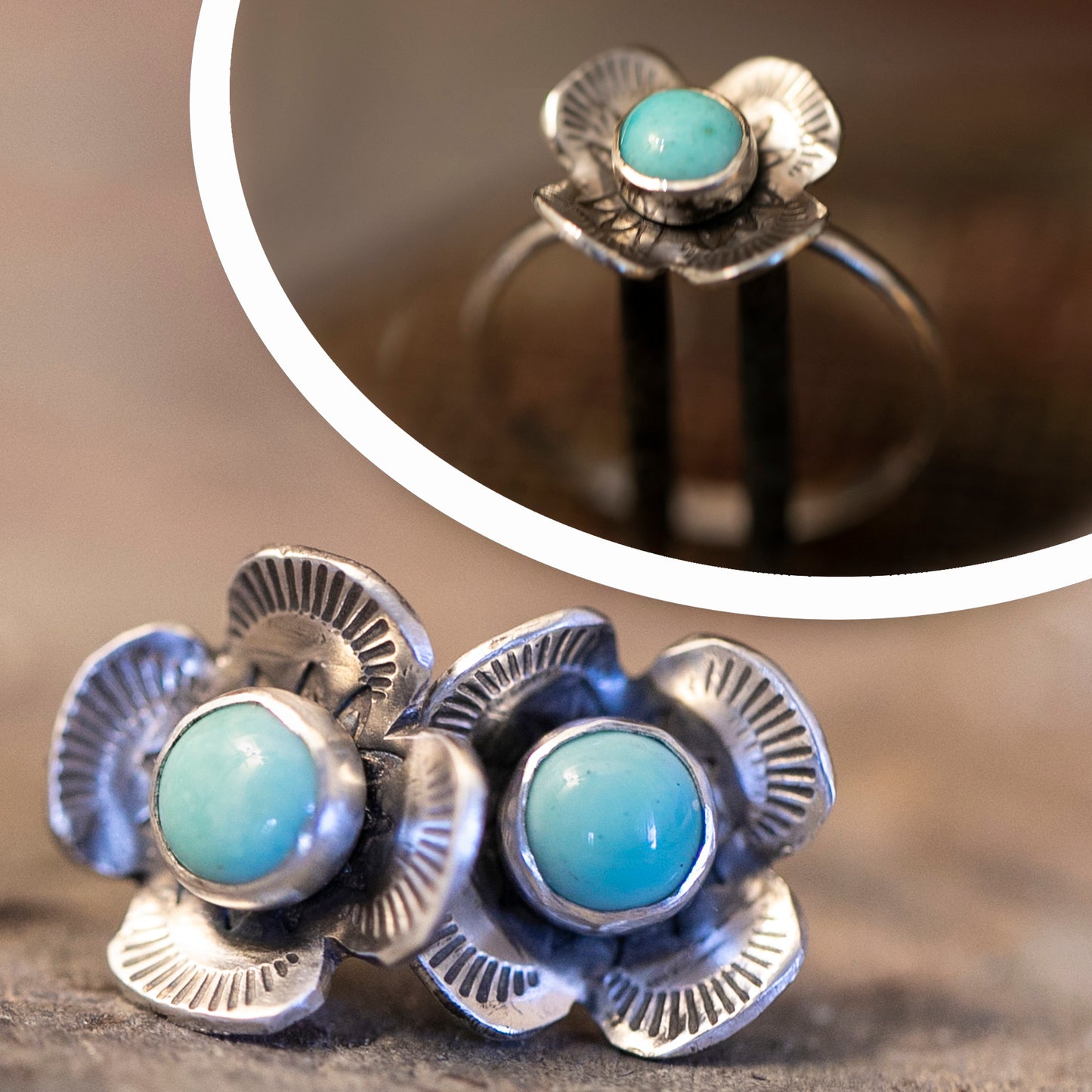 Turquoise Buttercup Ring and Studs Sets