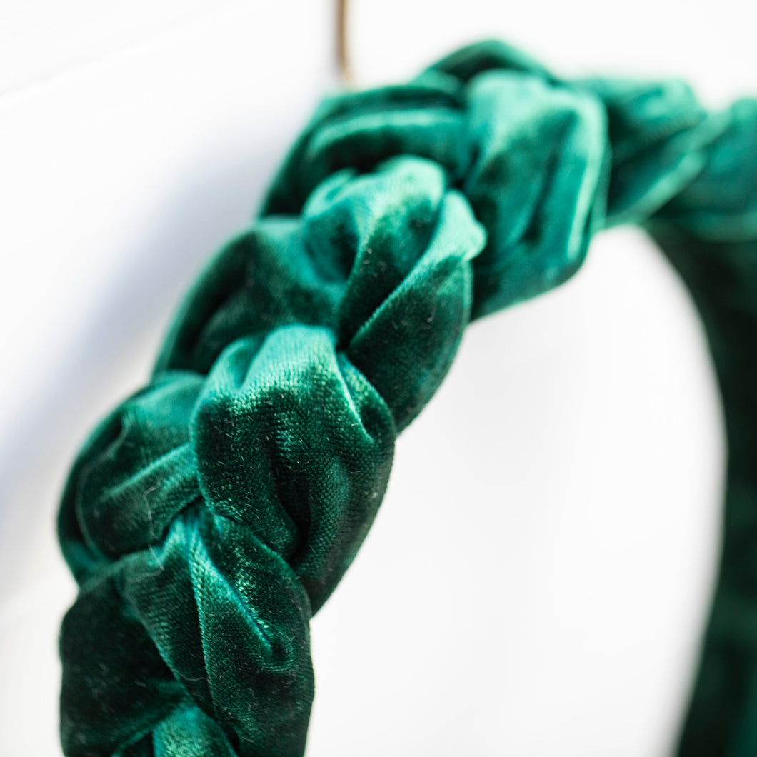 Slim Braided Crown Headband- Forest Green